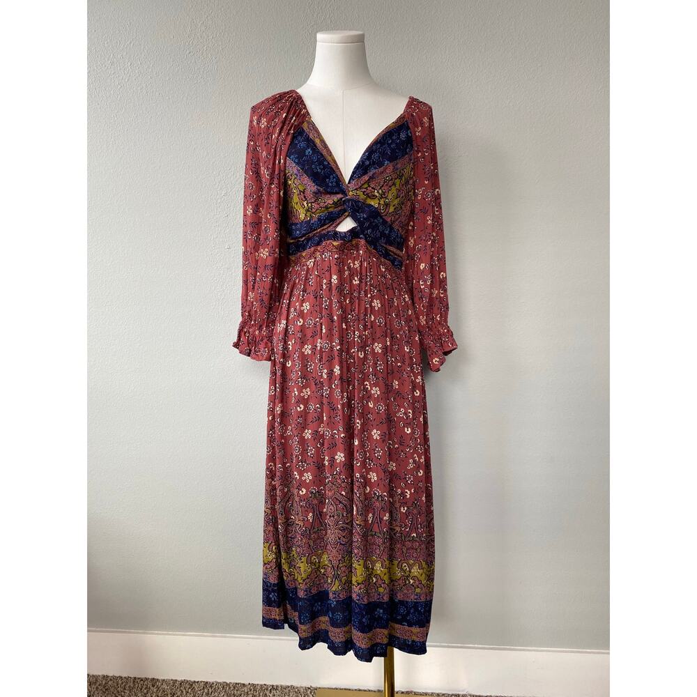 Angie Boho Paisley Floral Twist Front Cutout Maxi Dress M Terracota Fall Cutout - Picture 2 of 8